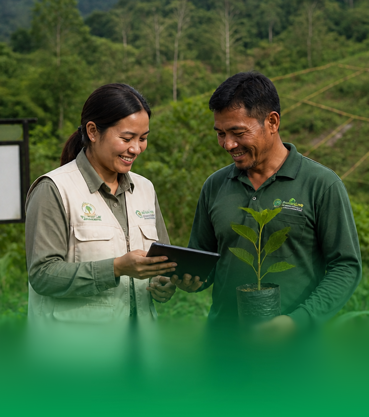 Pendamping dan masyarakat meninjau bibit pohon